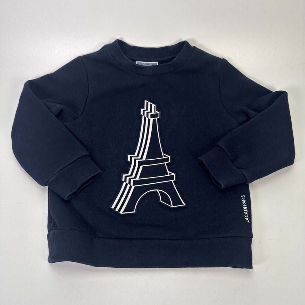 Jacadi Paris Toddler Sweatshirt 3T Navy Eiffel Tower Graphic Pullover